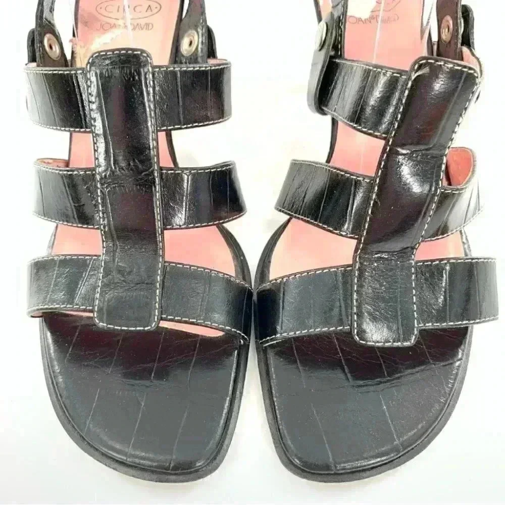 Joan and David heels size 6.5 black leather vintage 80s 90s tortoise embrossed